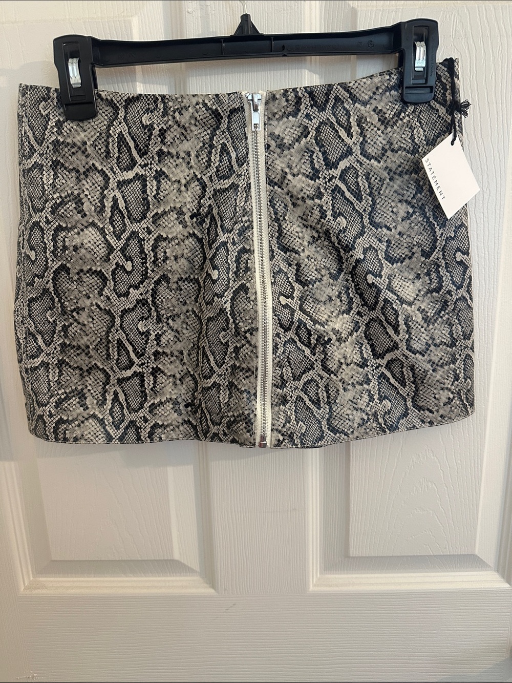 Faux Snake Print Mini Pleather Skirt with Front Zip